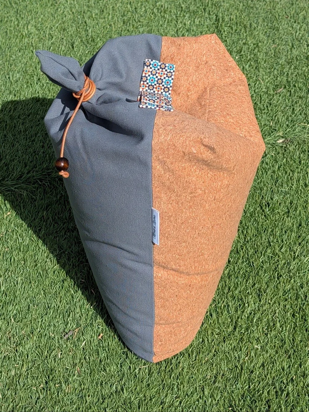 Monk & Llama Meditation Cushion Cork Base & Slate Gray Canvas Zafu Floor Pillow